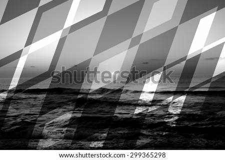 abstract black and white sea geometric background with rocks and water waves