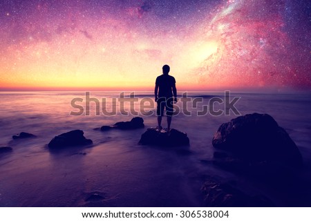 Follow your dreams, silhouette of man and many stars- elements of this image are furnished by NASA