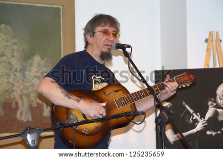 ISEO,ITALY - JANUARY 18:  exhibition live of the italian blues guitar player Max De Bernardi at the Castle Oldofredi for the event \