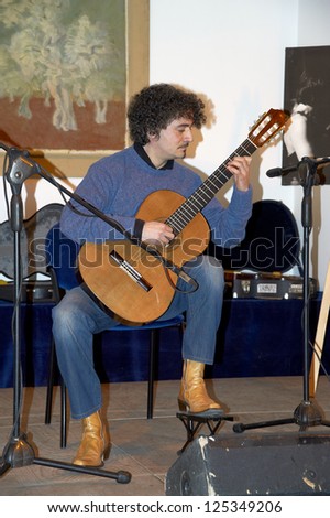 ISEO,ITALY - JANUARY 18:  exhibition live of the italian classical guitar player Antonio d\'Alessandro at the Castle Oldofredi for the event \