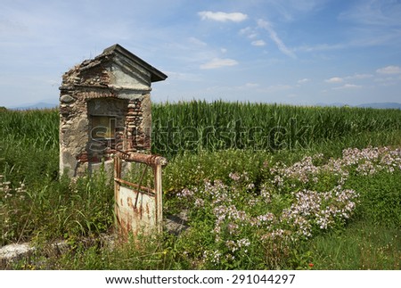 Castrezzato (Bs), Italy, a small chapel dedicated to Our Lady, on the edge of a corn field