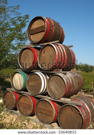 Franciacorta (Bs),Lombardy,Italy,barrels of wine on the edge of a vineyard