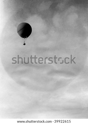 ROME - CIRCA FEBRUARY 1918 : Vintage photograph shows Italian balloon \'Sferica\' in flight at Ciampino airport circa February 1918 in Rome, Italy.