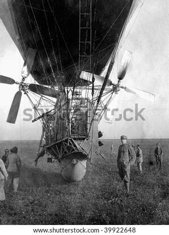 ROME - MAY 7 : Vintage photograph shows the cabin of Italian airship \'M.9\' at Ciampino Airport on May 7, 1918 in Rome, Italy.