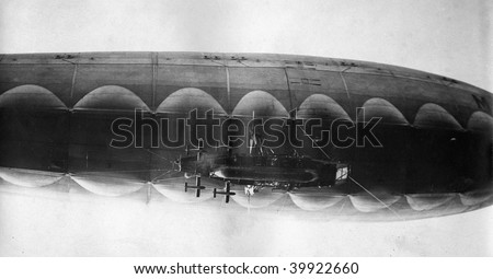 ROME - MAY 7 : Vintage photograph shows Italian airship \'M 1\' in flight at Ciampino Airport on May 7, 1918 in Rome, Italy.