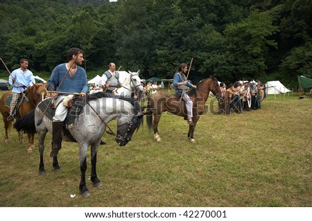 BRESCIA, ITALY - JULY 13 : Participants in a \'battle\' action between Roman and Celtic army at the celebration of the Celtic Day July 13, 2008 in Brescia, Italy