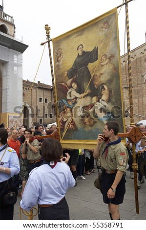 PADUA,ITALY - JUN 13:Feast of St.Anthony of Padua,the standard of St.Anthony led in procession through the streets of the city,June 13,2010 in Padua,Italy