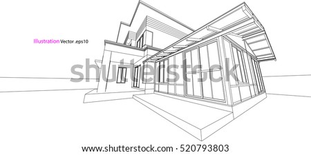 house structure architecture abstract drawing, 3d illustration vector