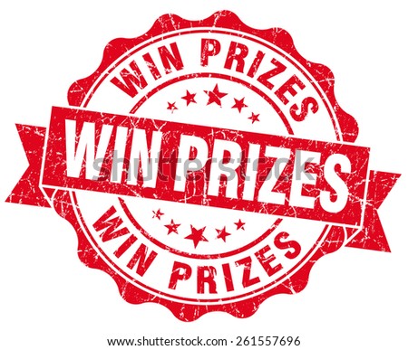 win prizes red grunge seal isolated on white