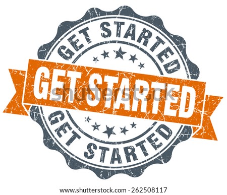 get started orange vintage seal isolated on white