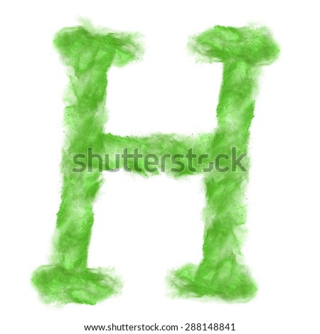 Alphabet letter H made of powder explosion isolated on white background ABC concept type as logo. Typography design