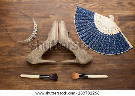 Still life of fashion woman./ Overhead of essentials fashion woman objects.