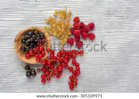 Berries in a bowl. Two kinds of blackcurrant. Red currant, black currant. Macro photo of berries. Still life