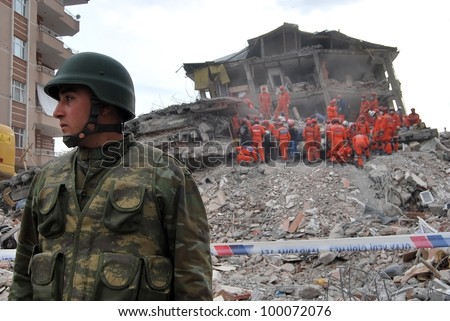 ERCIS, TURKEY-OCTOBER 26: Earthquake damage in Ercis, Van, Turkey. October 26, 2011.