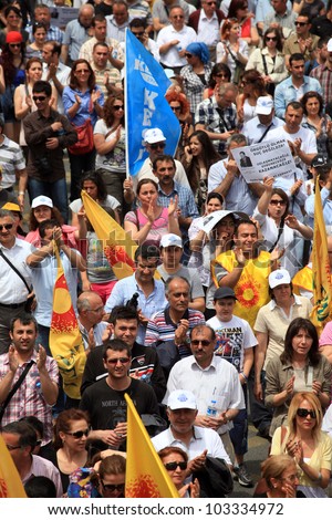 ISTANBUL, TURKEY-MAY 23 :Turkish public workers go on a one-day strike after collective bargaining between three union confederations representing them on May 23, 2012 in Istanbul,Turkey.
