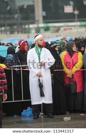 ISTANBUL,TURKEY-SEPTEMBER 21:Members of Ismail Aga Cemaati have gathered to protest for arrested their leader, Ahmet Hodja, in front of the courthouse on September 21, 2012 in Istanbul,Turkey.