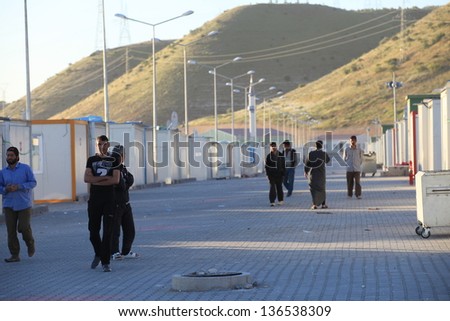 GAZIANTEP,TURKEY-APRIL 25:The refugees are placing to camps who escaped from Syria to Turkey. Two thousand Syrian refugees lives in refugee camps in Turkey on April 25, 2013, Gaziantep,Turkey.