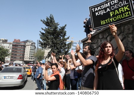 ISTANBUL,TURKEY-MAY 31: Police forces attacked Taksim Gezi Park protesters with tear gas and water cannons as protests continue for a fourth day on May 31, 2013 in Istanbul,Turkey.