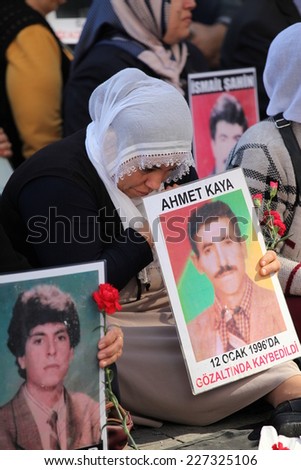 ISTANBUL,TURKEY-OCT 25: The mothers of people who have disappeared, mainly at the hands of the state, known as the Saturday Mothers, met for the 500th time on Oct 25th on October 25,2014 in Turkey.