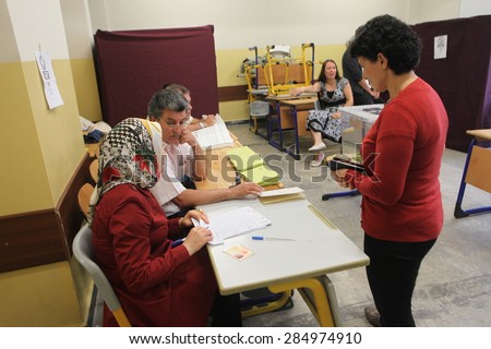 ISTANBUL,TURKEY-JUNE 7:Turks have begun voting in a general election which will determine whether the ruling party can change the constitution.on June 7, 2015 in Istanbul,Turkey.