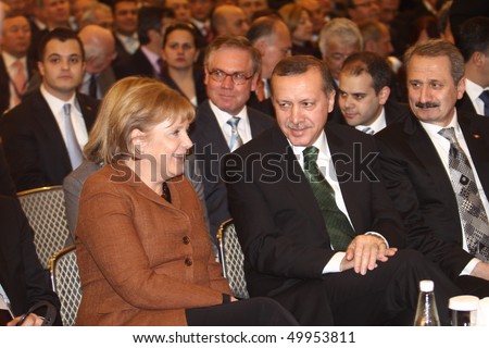 ISTANBUL - MARCH 30: Germany Prime minister Angela Merkel and Turkey Prime minister Recep Tayyip Erdogan at Germany Turkish Economic Meeting March 30, 2010 in Istanbul, Turkey.
