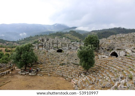 Ruins Of Theater In Kaunos Near Dalyan Ruins Of Theater In Kaunos Near Dalyan Turkey Stock