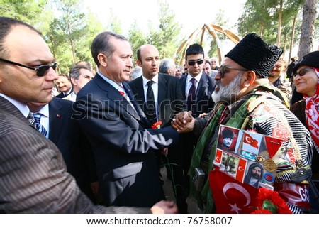 CANAKKALE, TURKEY - FEBRUARY 11: Prime minister Recep Tayyip Erdogan visits Dardanel war monuments and cemetery of soldiers, on February 11, 2011 in Canakkale, Turkey.