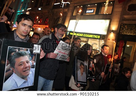 ISTANBUL, TURKEY - DECEMBER 1: Turkey Journalists' Union rallied to protest the arrest of journalists on December 1, 2011 in Istanbul,Turkey.