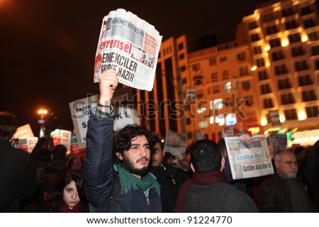 ISTANBUL, TURKEY - DECEMBER 20: Turkey Journalists\' Union rallied to protest the arrest of journalists on December 20, 2011 in Istanbul,Turkey.