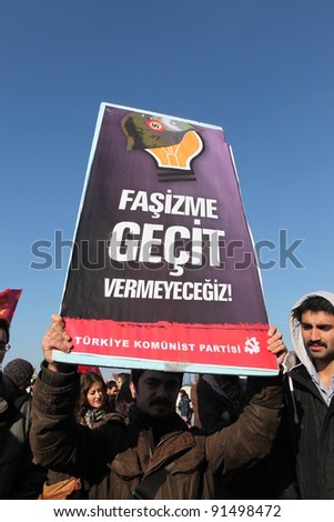 ISTANBUL, TURKEY - DECEMBER 26: Unidentified members of the Turkey Journalists' Union rallied to protest the arrest of journalists on December 26, 2011 in Istanbul,Turkey.