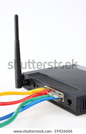 internet router with network cables connected to it