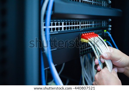 Network switch and ethernet cables,Data Center Concept To communicate