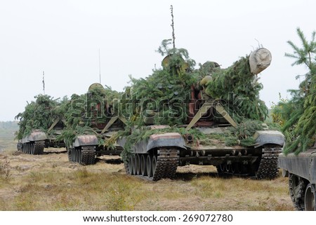 ZHITOMIR, UKRAINE - 30 SEPTEMBER 2011. Column Ukrainian self-propelled howitzer 2S19 Msta-S