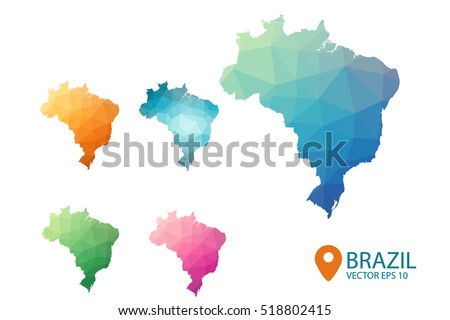 Set of vector Brazil maps. Bright gradient map of country in low poly style. Multicolored country map in geometric style for your infographics. Vector illustration eps 10.