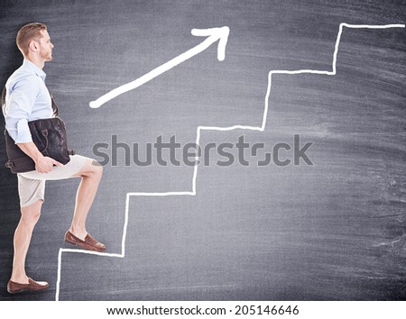 Student stepping up stairs of career ladder