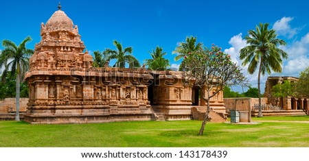 Gangaikonda Cholapuram Temple. Great architecture of Hindu Temple dedicated to Shiva. South India, Tamil Nadu, Thanjavur (Trichy). Six vertical images panorama