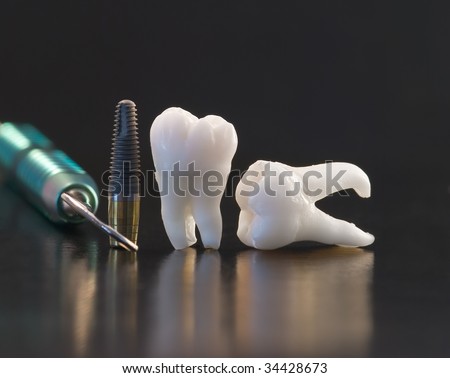 Dentistry. Wisdom teeth, implant and dental tools