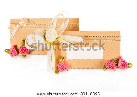 stock photo Wedding decor Invitation card with pearl decoration and roses 