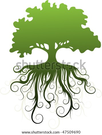 Silhouette Of A Tree With Abstract Roots. Stock Vector 47509690