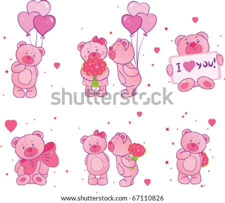 Set Of Teddy Bears With Hearts Stock Vector   Shutterstock
