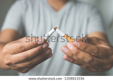 Man refusing cigarettes concept for quitting smoking and healthy lifestyle.or No smoking campaign Concept.