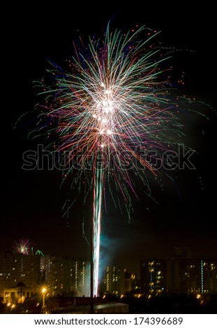 Photographing of salutes and fireworks in the night sky celebrate data The sky Night abstraction Holiday natural phenomena Pyrotechnics celebrites Salute Fireworks Christmas heaven-high power colors