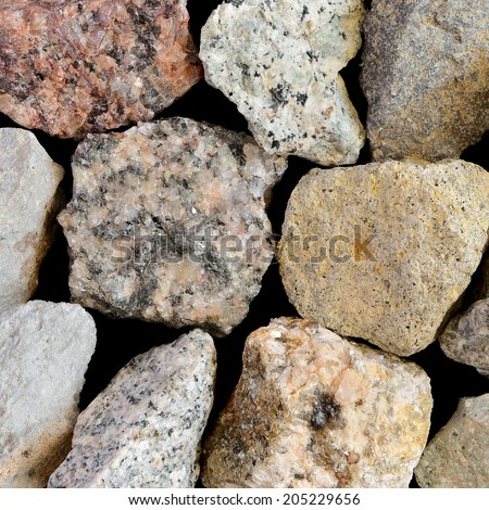Close-up of various igneous rocks