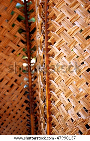 Coconut Leaves weaved in a pattern for Shelter in rural India. Artistic way of weaving coconut blades and used as shelter