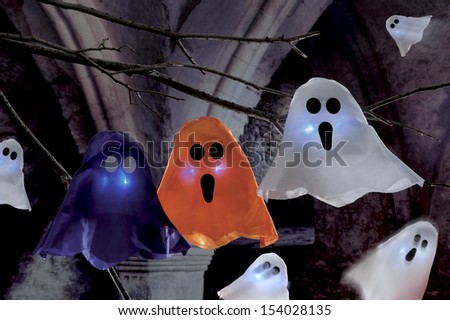 halloween scene on dark background,with objects,pumpkin and other