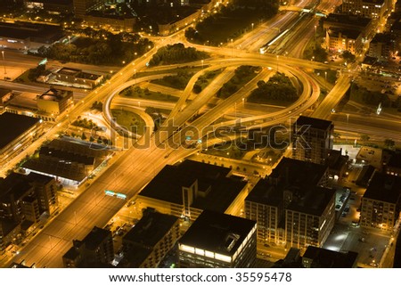 illuminated traffic roads by night in chicago