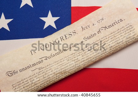 Declaration of Independence over ensign of the USA