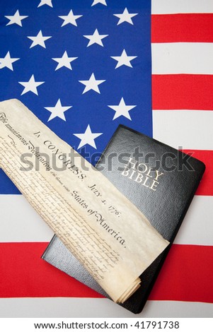 black Bible and Declaration of independence on the ensign of the USA