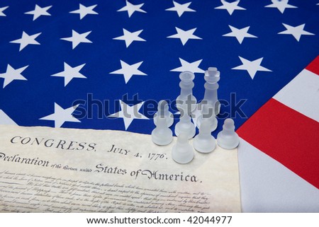 chessman and declaration of independence on the ensign of the USA