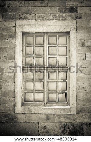 old window in a wall, peach vintage effect